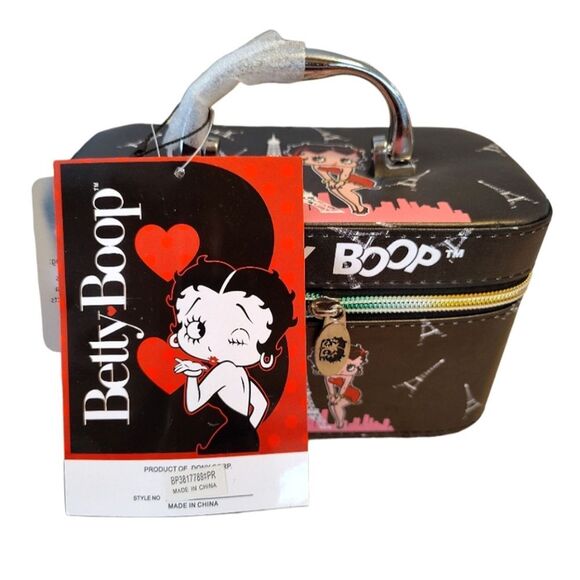 Betty Boop In Paris Black Pink Printed Hardcase Make Up Carrying Case NWT - Picture 4 of 12